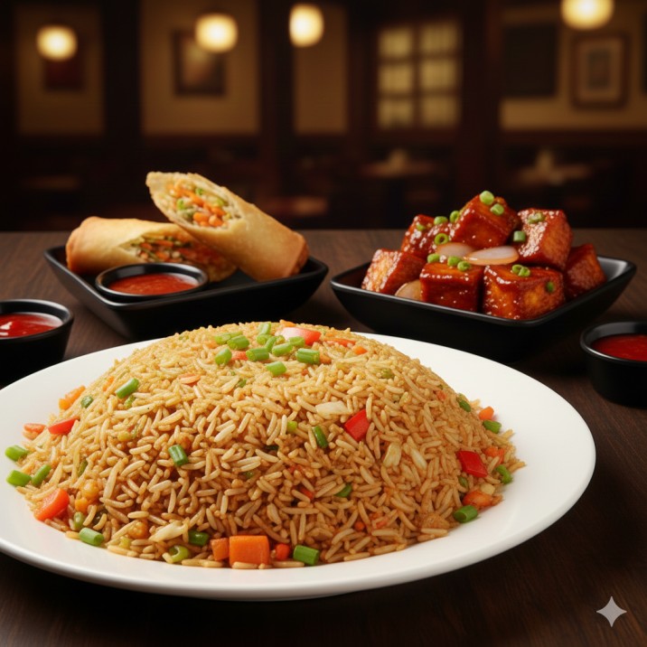 Veg Fried Rice and Chilli Paneer and Spring Roll